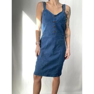 7th & nation Blue Denim Button Front Midi Dress with Straps